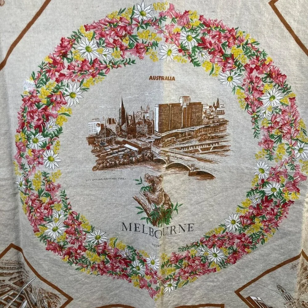 Melbourne Australia‎ Linen Tablecloth by Heil Flinders Station More Tan 47 x 50